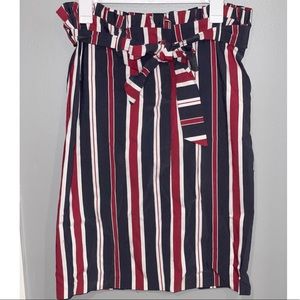 Paperbag top- Pencil Skirt. Navy, Burgandy & White